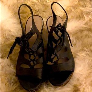 Franco Sarto lace up, cork heel wedges